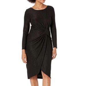 Adrianna Papell Metallic Stripe Knit Twist Waist Draped Dress
